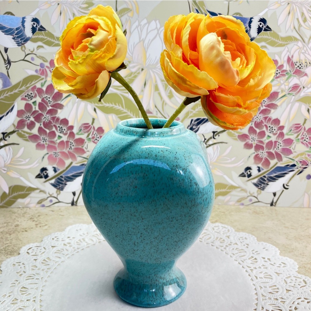 Red Wing Pottery Vase 1626 6.5in Turquoise Speckled Vintage MCM Footed